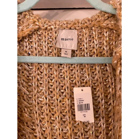NWT Anthropologie Maeve Ombre Cardigan Sweater M Gold Shimmer Sequins Cape - Picture 5 of 15